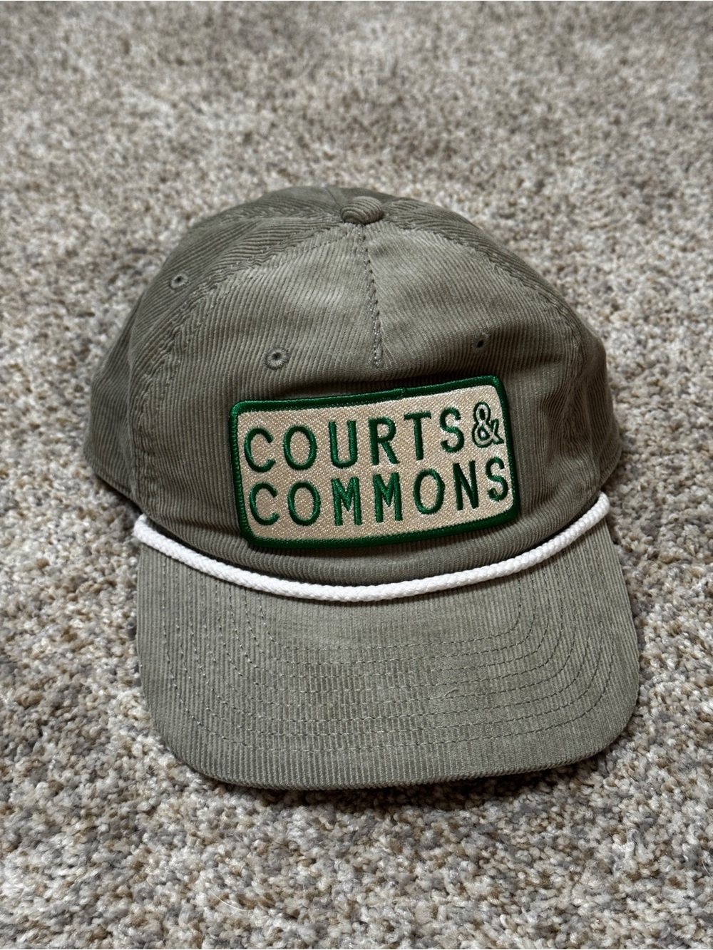 Olive Green Rope-Trim, Flat-Bill Corduroy Cap